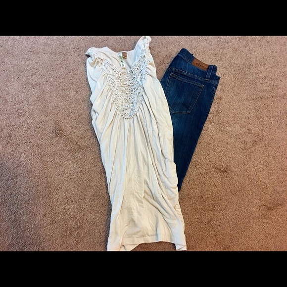 Draped Crochet Front Long T-Shirt