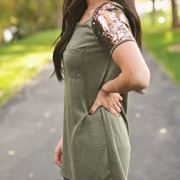 Sequin sleeve green tunic
