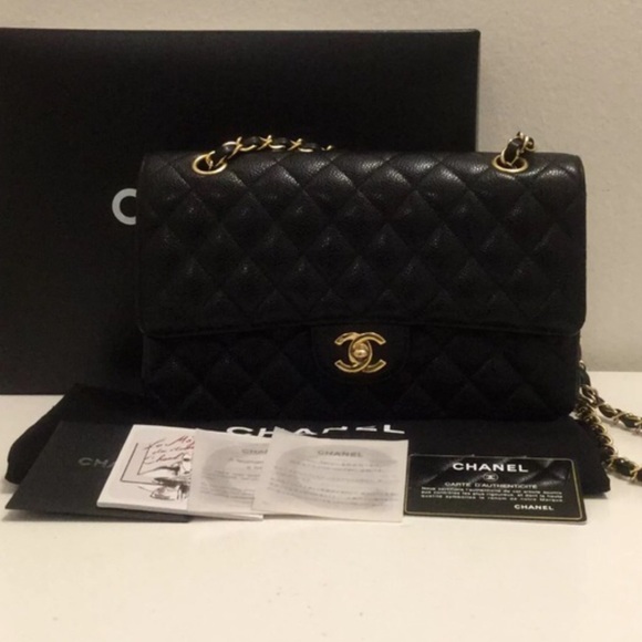 Chanel Black Caviar Double Flap M/L Bag Gold
