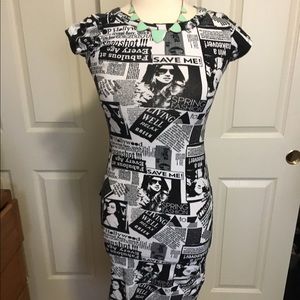 Bodycon Newsprint Print Dress