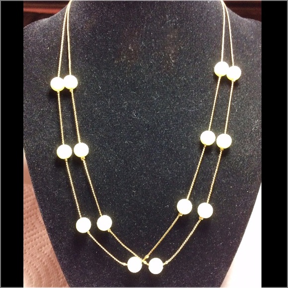 Vintage Double Strand Faux Pearl Goldtone Necklace