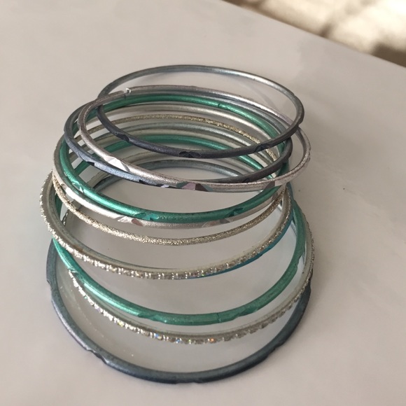 11 thin blue/gray/silver bracelets