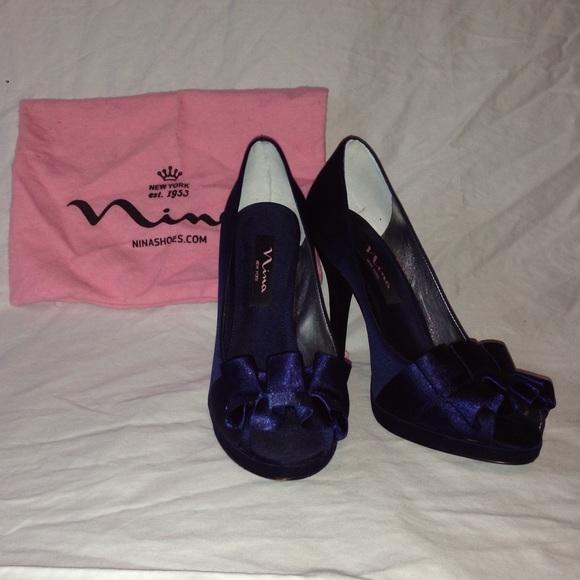 Nina Navy Satin Pumps