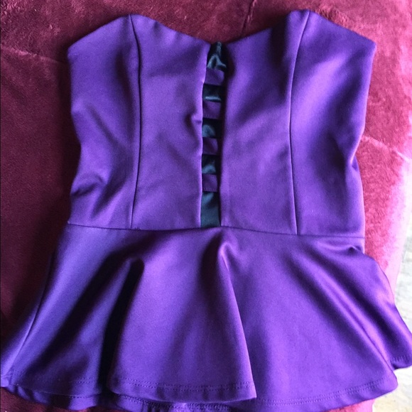 purple strapless peplum going out top
