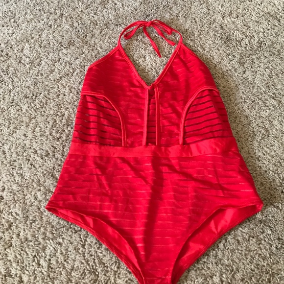 Red peekaboo side swimsuit