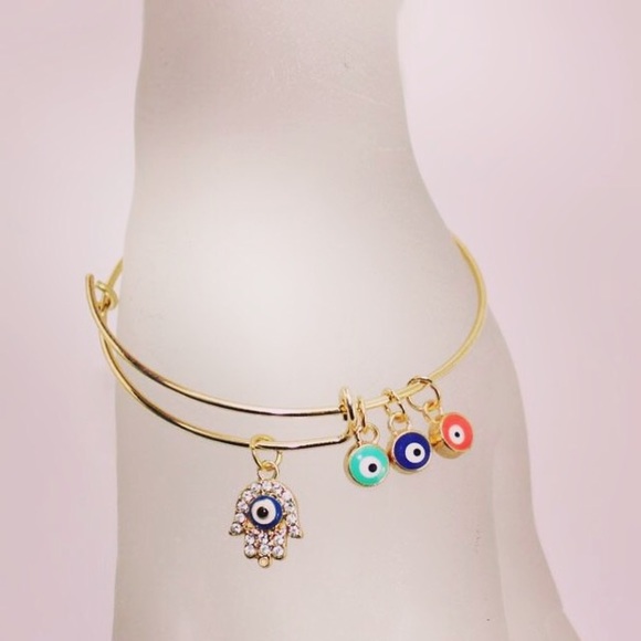 Hamsa hand and evil eye bracelet set