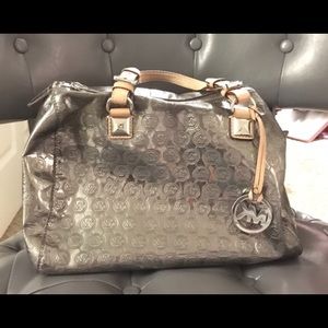 Michael Kors Grayson Silver Monogrammed Satchel