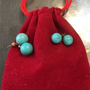 GENUINE Turquoise Studs 6mm & 8mm in 14K Y. Gold