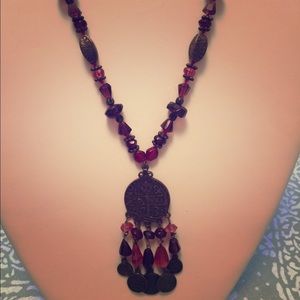 Red beaded bohemian necklace