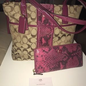 COACH purse and matching wallet brown/raspberry