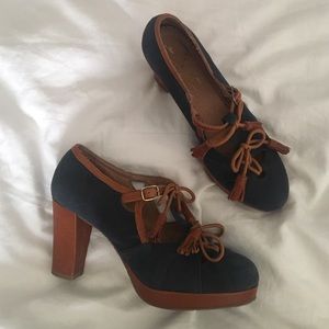 Anthropologie Blue Suede Block Heels