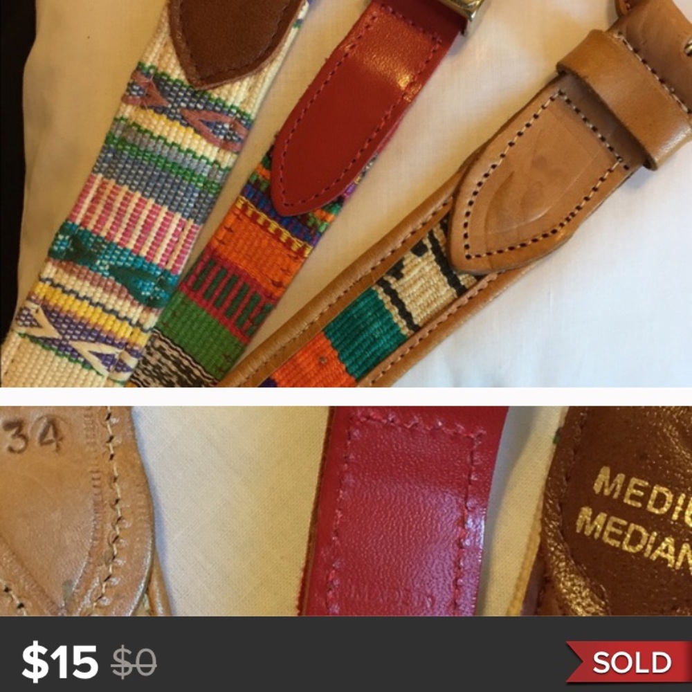 Bundle of Three Leather Belts with Tribal Detail