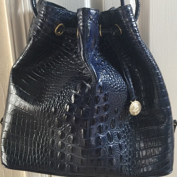 Brahmin Large Blue Croco Tote 2 side zip gold