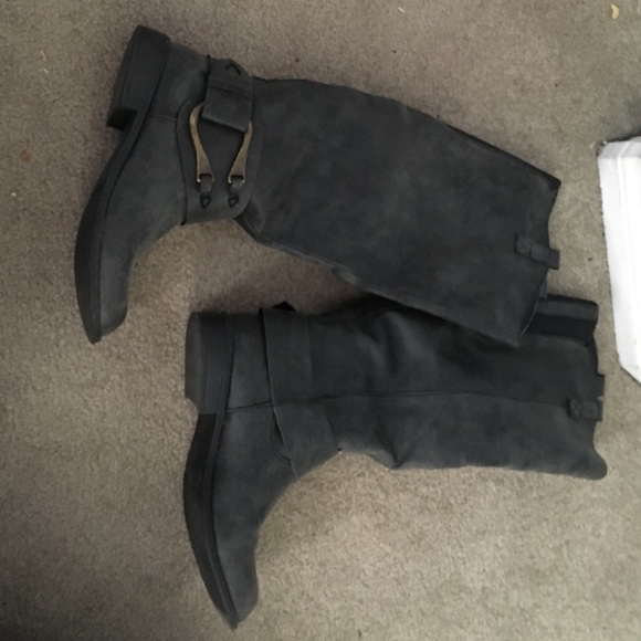 Grey knee high boots