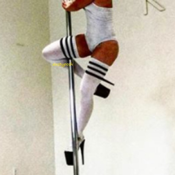 🇺🇸 American Apparel Thigh High Socks White Blue Red Stripe Over Knee Club Dance - Picture 2 of 15