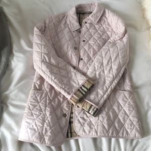 Blush pink Burberry quilted check jacket