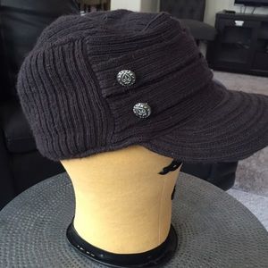 Columbia chocolate brown knit cap with button s