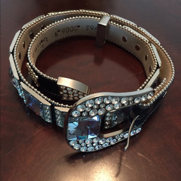 BB Simon Swarovski crystal black leather belt main image 4