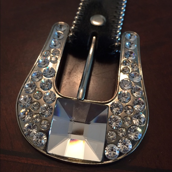 BB Simon Swarovski crystal black leather belt