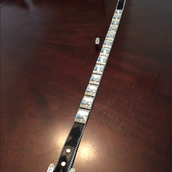 BB Simon Swarovski crystal black leather belt