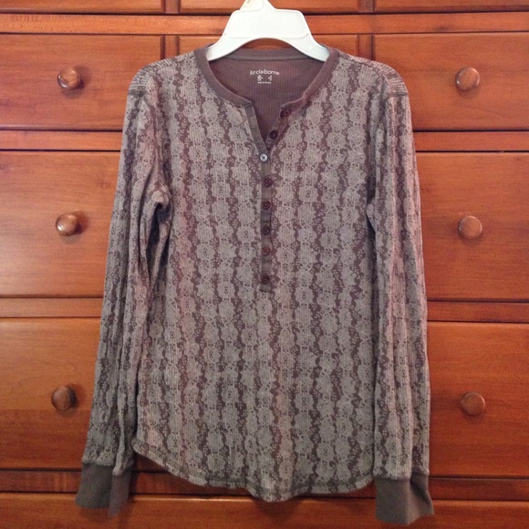 Liz Claiborne sz S brown and cream long sleeve top