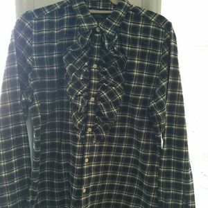 Ralph Lauren Sport Plaid Ruffle Button Down