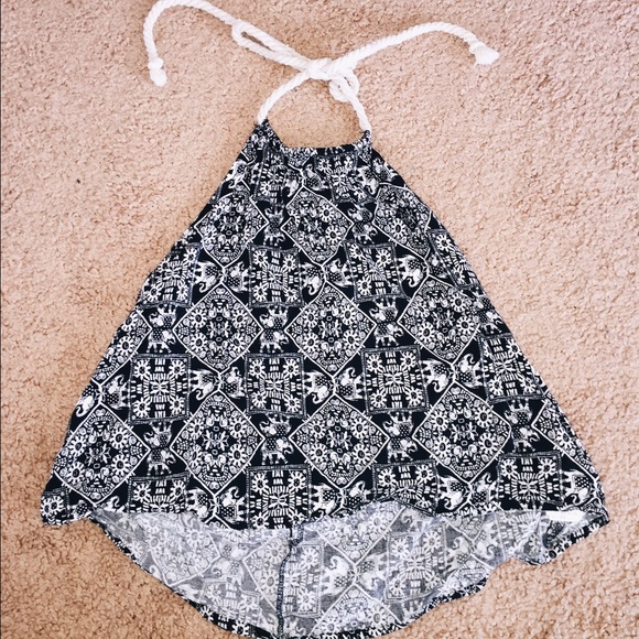 BLACK & WHITE TRIBAL PRINT HALTER TOP
