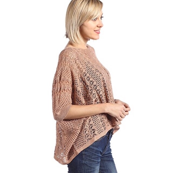 Boho Loose Knit Rose Blush Overside Crochet Top - Picture 2 of 3