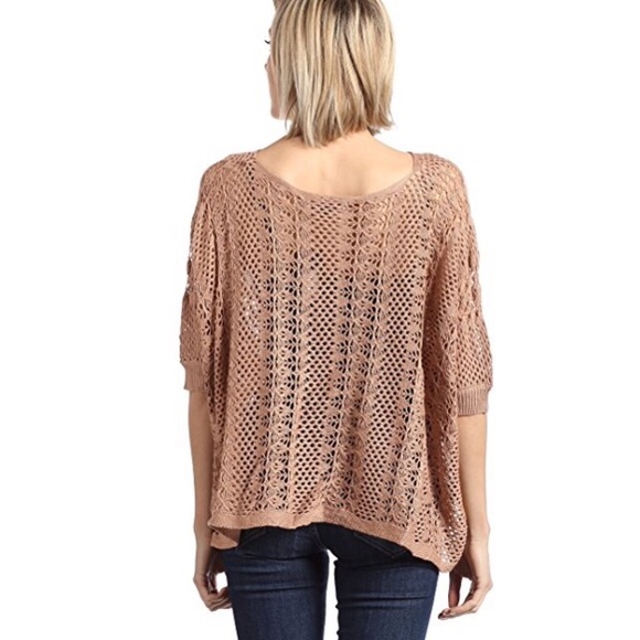 Boho Loose Knit Rose Blush Overside Crochet Top - Picture 3 of 3