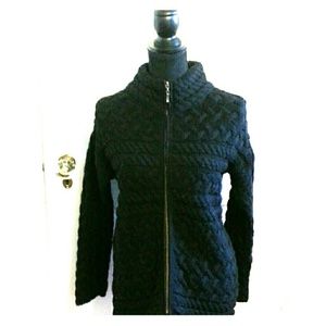 Arancrafts navy fisherman sweater zip up 100% Wool