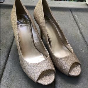 Gold Glitter Fergalicious Peep Toe Pumps