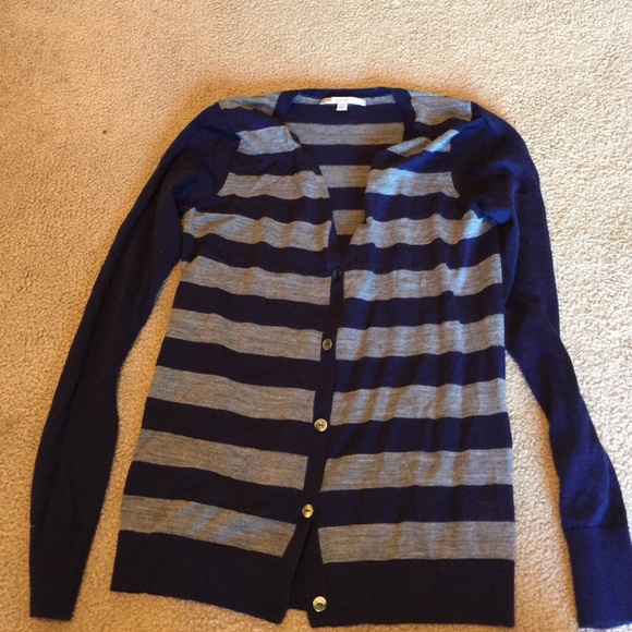 Blue and gray striped cardigan