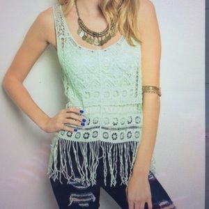 Mint fringe-trim Tank