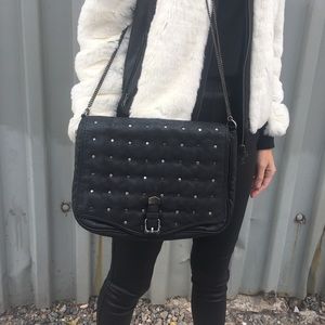 Black crossbody messenger bag with studs