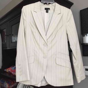 H&M Ivory Suit Jacket Blazer Pinstripe Size 8