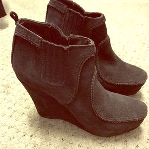 Chocolate brown Restricted suede wedge bootie. 7