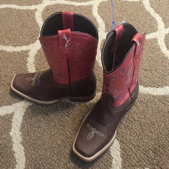 Cabela's Pink/brown leather boots.  Kids Size 3