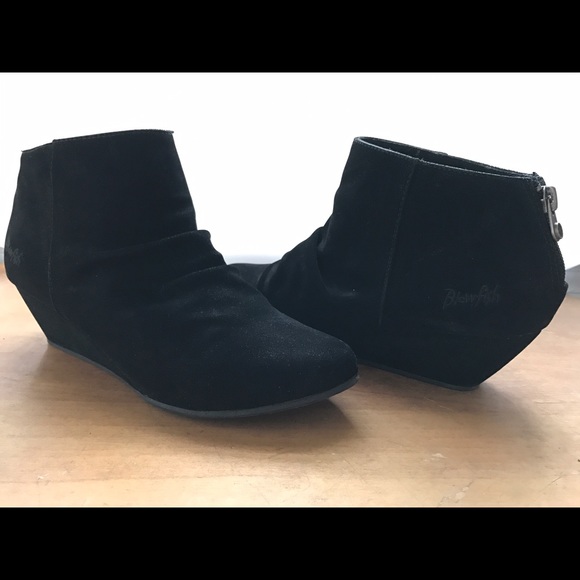 Blowfish Black Suede Wedge Heel Booties