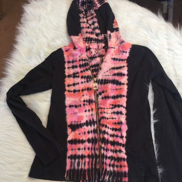 PINK Lotus Tie Dye Zip Front Hoodie Small - Picture 1 of 4