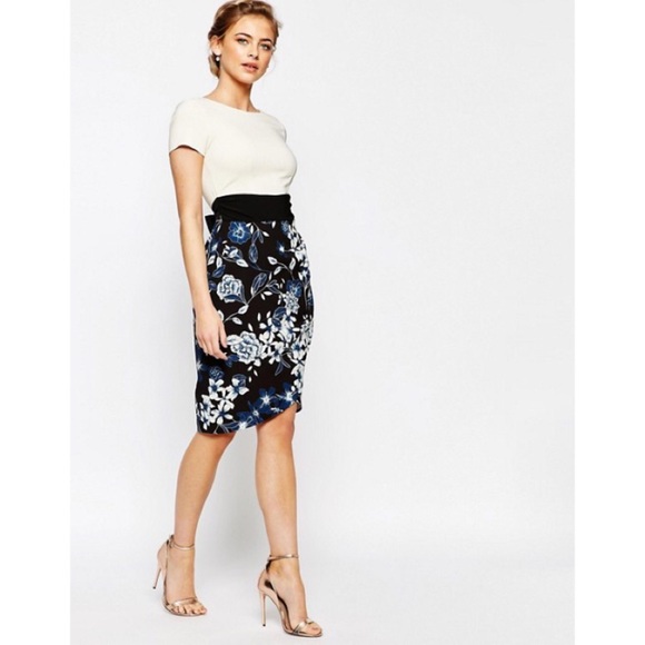 closet london 2 in 1 wrap front pencil dress in floral print