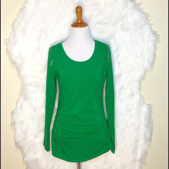 Michael Kors Tops - Michael Kors Green with Gold Zipper Shoulders Top