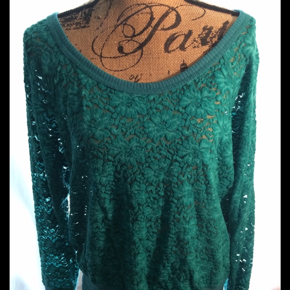 FANG Tops - Aqua Velveteen Burnout Lace Shirt