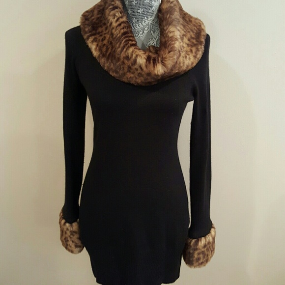 INC International Concepts Tops - Animal Print Fur Collared Sweater