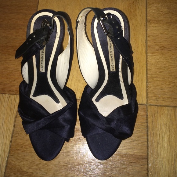 Vera Wang satin and leather sling back sandals