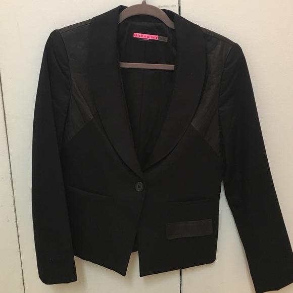 Alice + Olivia Black Blazer with Leather Detail