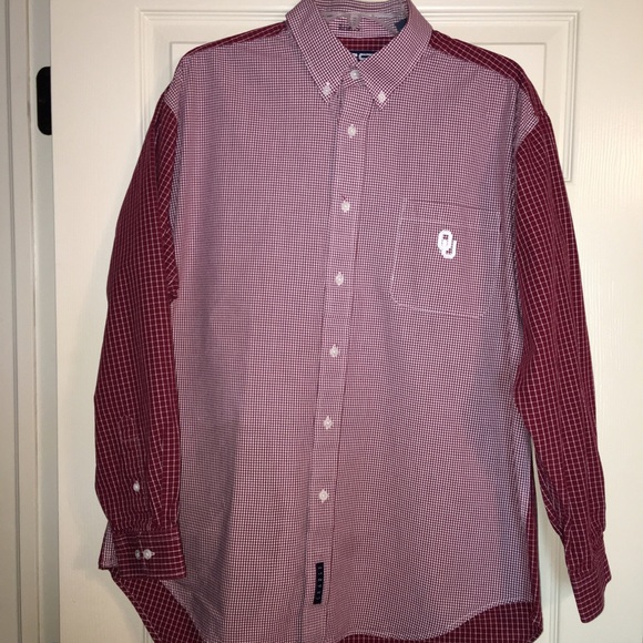Men's OU Crimson and White Button Down Dress Shirt