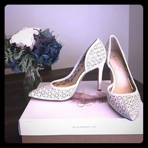 White Leather Pumps with Cutout Detail