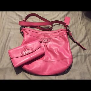 Leather coach cross body bag and wallet set