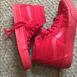 All red Sk8 Hi-Top Vans.