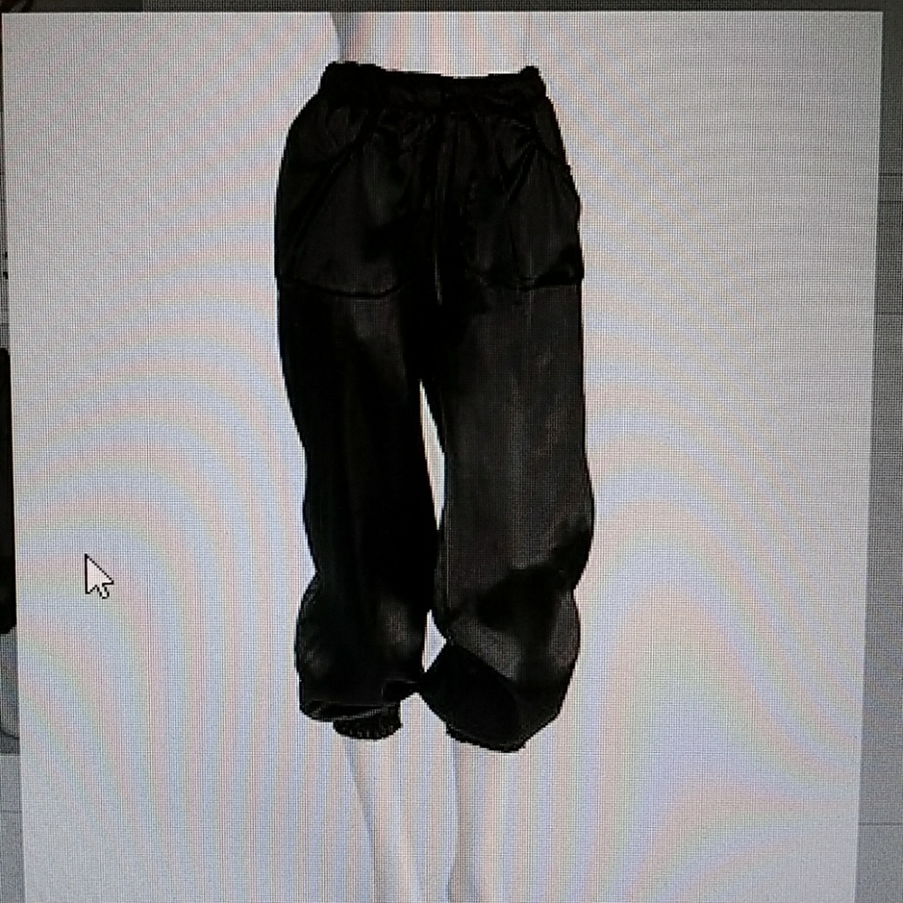 Black shirred silky pants sz L